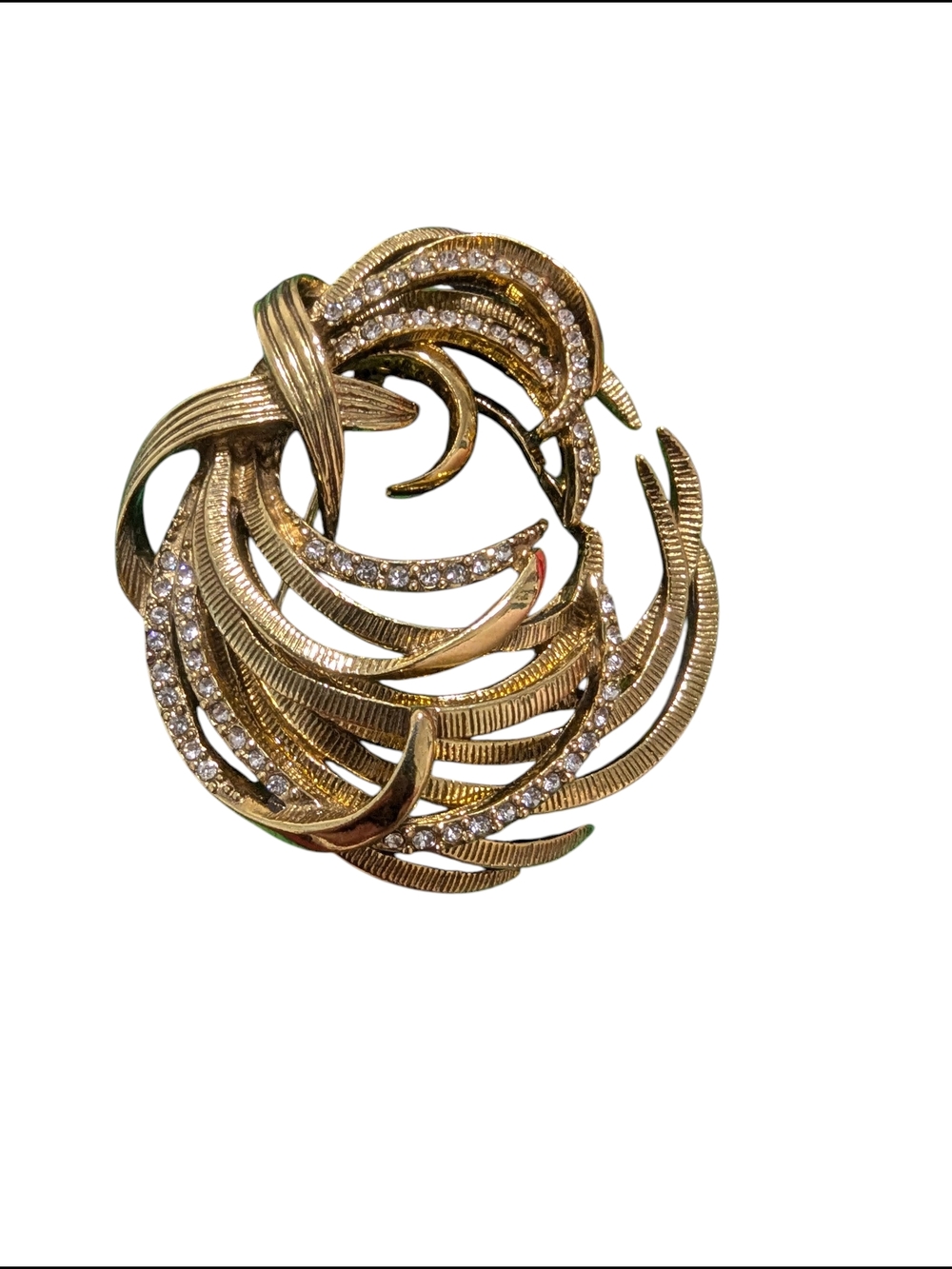 Gold-tone Crystal Swirl Brooch - Women Jewelry